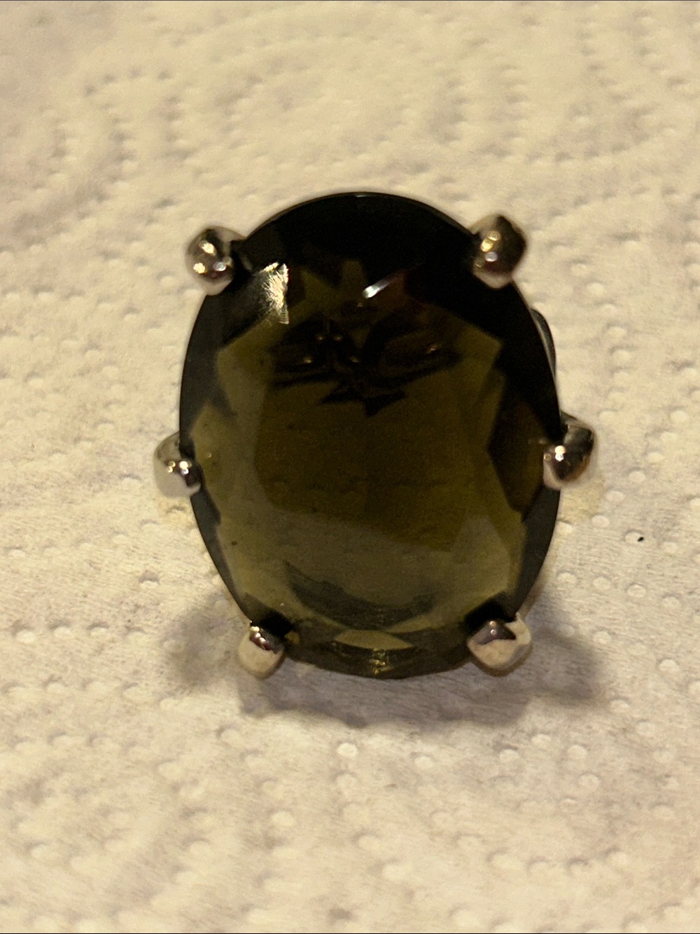 Elegant Oval Smoky Crystal Statement Ring - Women's Jewelry